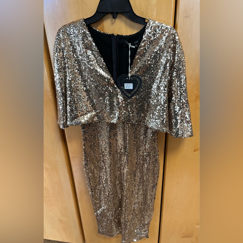 Club L Gold Sequence Caped Dress